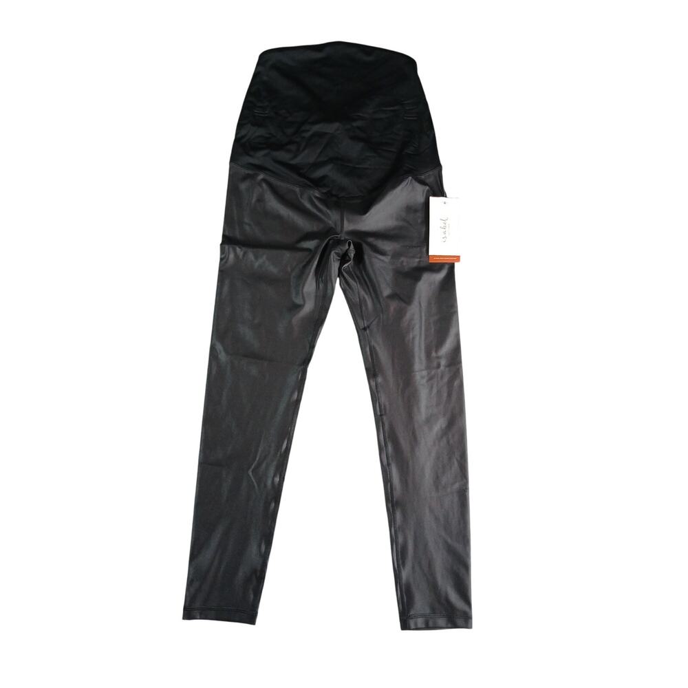 Ingrid + Isabel Maternity Leggings Women Small Black Shiny Faux Leather Pant NWT